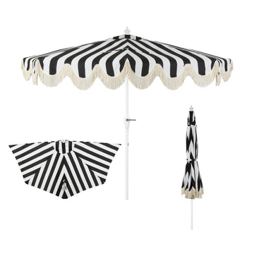 Beverly 9 ft. Designer Classic Scalloped Fringe Half Market Patio Umbrella